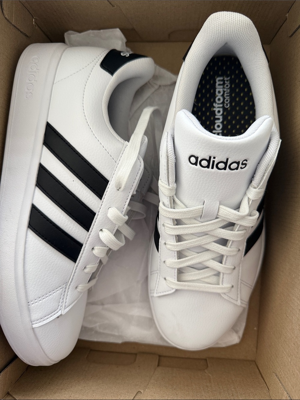 adidas Gran Court 2.0 White Sneakers with Black 3-Stripe Design